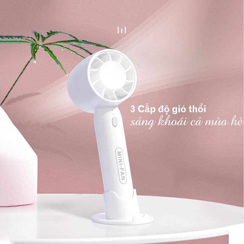 Quạt tích điện mini FAN 3 mức độ, Quạt cầm tay có đế nhỏ gọn, Sạc tích điện đầu sạc USB Phụ Kiện