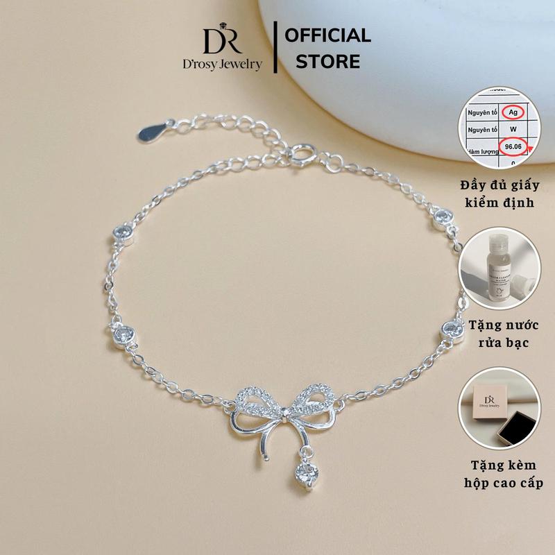 Lắc tay bạc nữ S925 D'ROSY nơ treo hạt đá nhẩy lấp lánh D'ROSY JEWELRY LT35