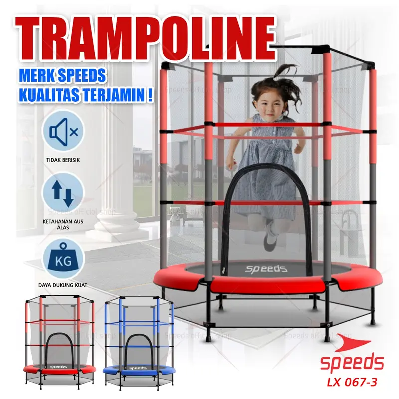 SPEEDS Trampolin Berjaring Pengaman Trampoline Mainan Lompat 55inch 067-3 4