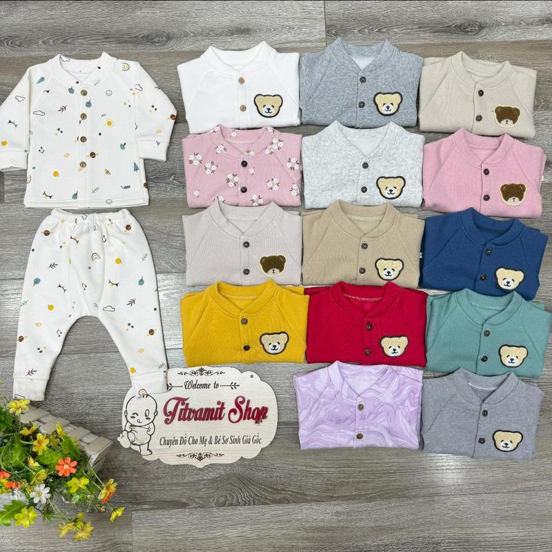   Form ôm Bộ dài nỉ bông cổ trụ quần can đũng đóng bỉm cho bé mặc đông xuân 