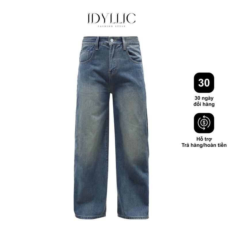 [IDYLLIC x Giá siêu sale] Quần jean nam nữ ống suông rộng thời trang màu xanh basic wash trắng nhẹ không râu mèo IDY7 Menswear Cotton Pants