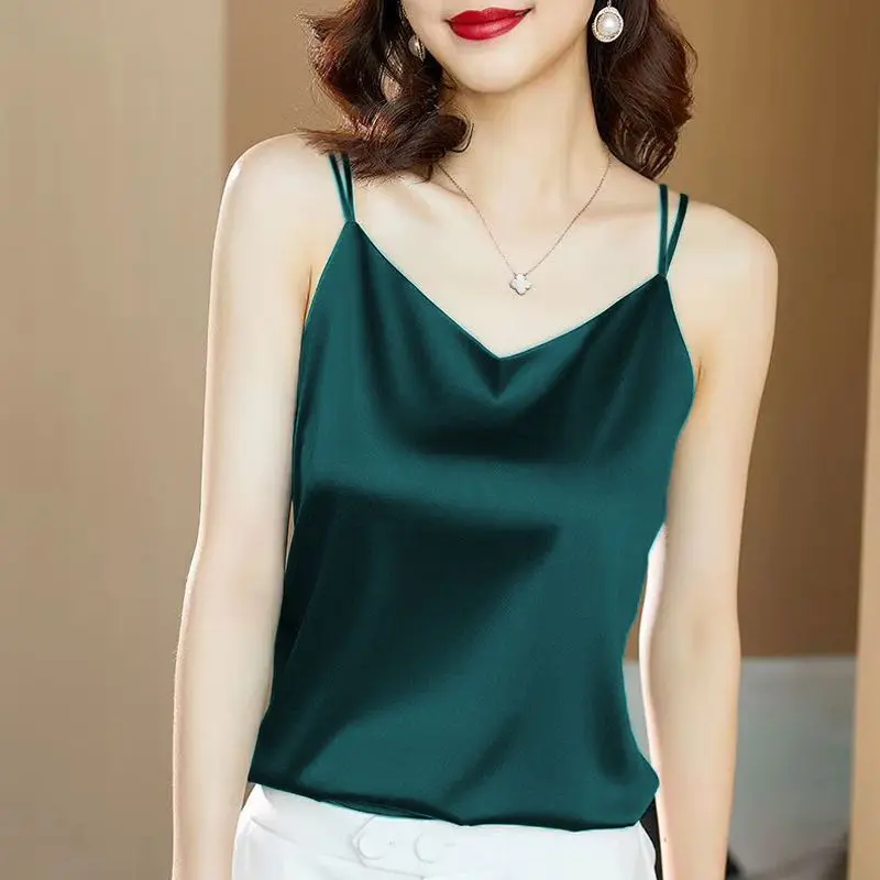Áo Yếm Satin Lụa Lạnh Mùa Hè, Dành Cho Nữ, Thích Hợp Để Đi Xe Cơ Bản, Thiết Kế Đẹp, Độc Đáo, Có Thể Mặc Ngoài Trời, Áo Khoác Giấu Bụng 6