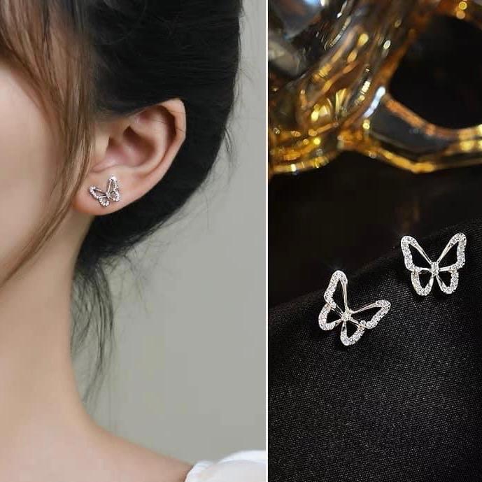 Khuyên tai bạc ta LoPa dáng hồ điệp đính đá lấp lánh nhẹ nhàng 2