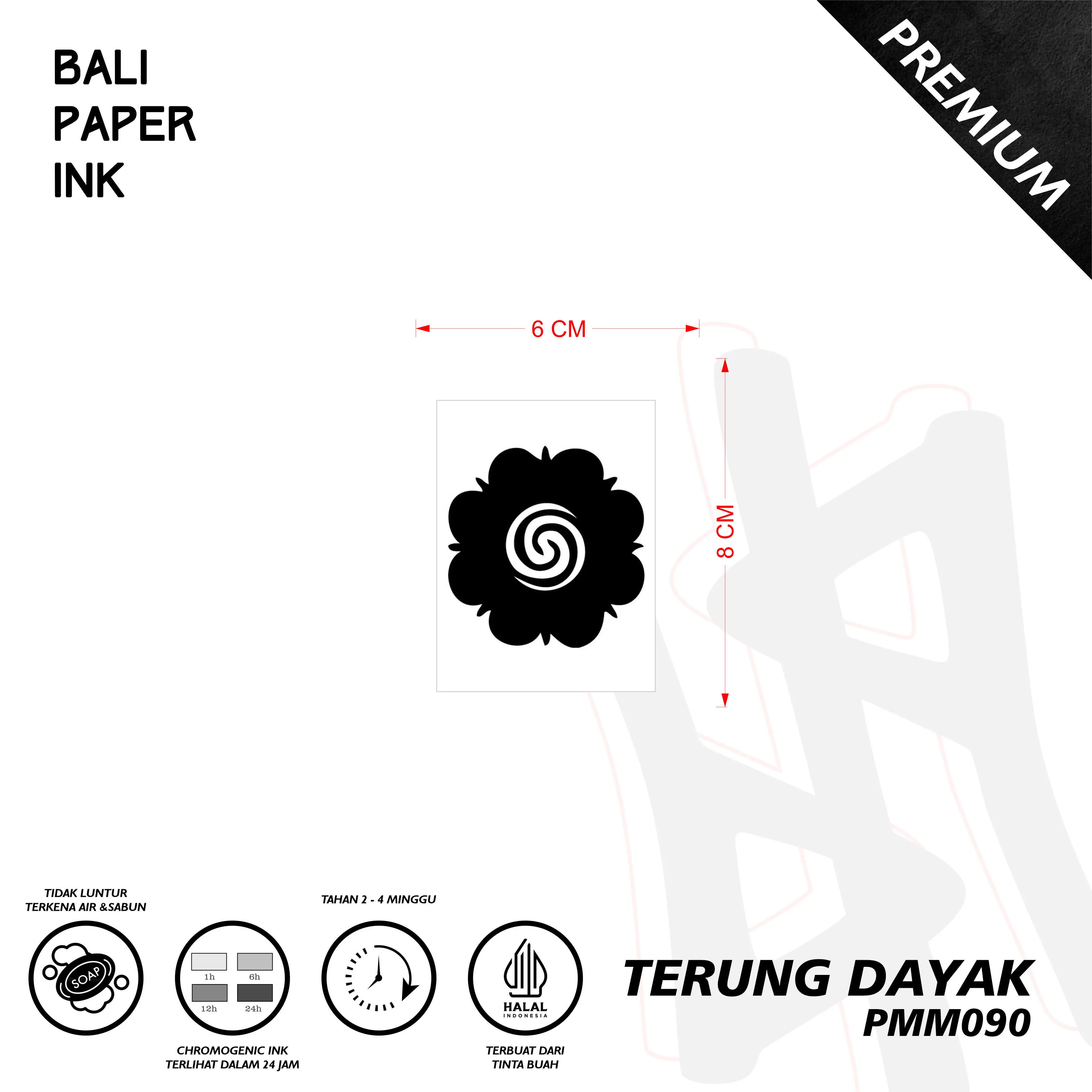 Tato Terung Dayak PMM090 Premium Temporer Stiker Tato Bali Paper Ink Tubuh Temporary