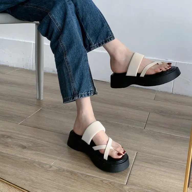 Dép xỏ ngón da mềm khoa da đế bánh mì cao 3-4 cm S010 1