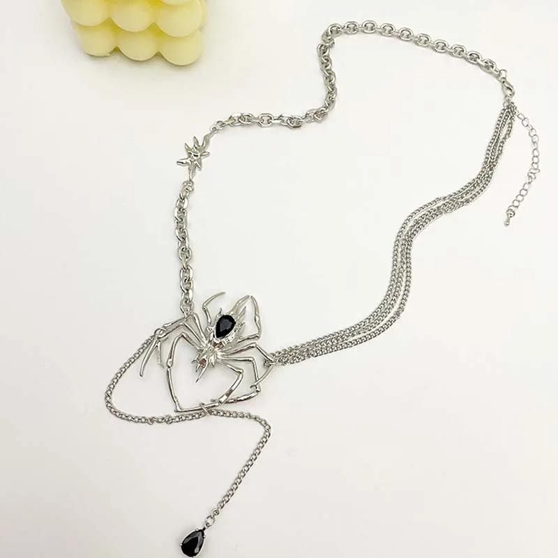 Gothic Spider Crystal Pendant Necklace for Women Dark Long Tassel Chain Spicy Girl Chokers Y2K Accessories Fashion Jewelry Party 8