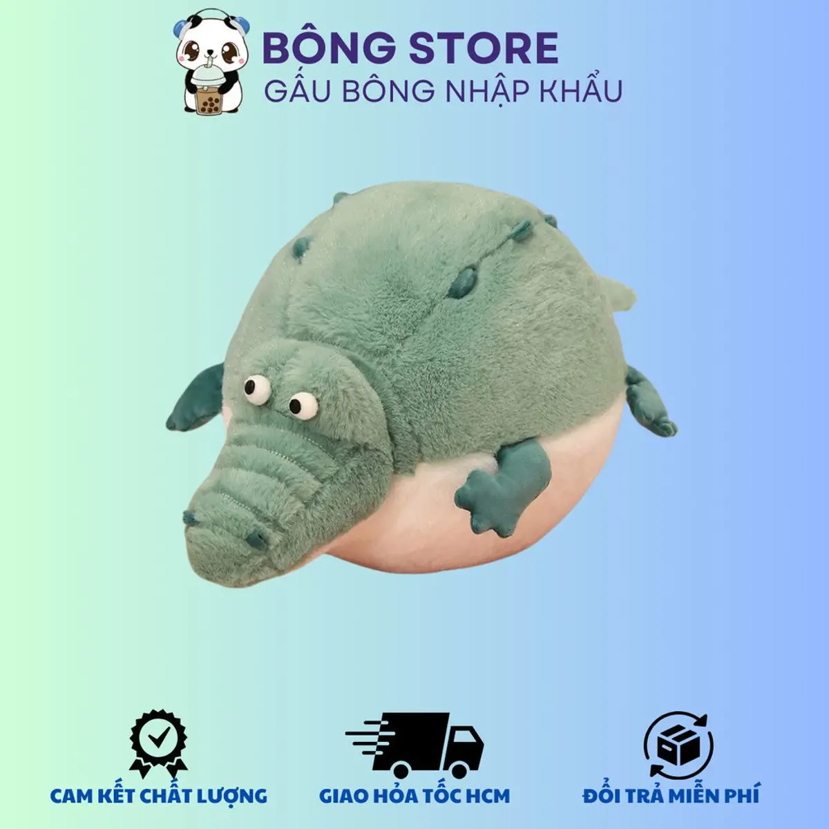 Gấu bông Cá sấu tròn xanh vô tri cực dễ thương - Gấu bông vô tri - Thú nhồi bông nhập khẩu - Gấu bông giá rẻ