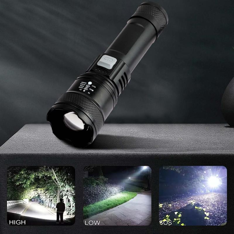 Rechargeable Flashlight, 1/2/4 Counts 12000 Lumens LED Flashlight, Adjustable High Brightness Flashlight, Portable Lighting for Camping, Outdoor Activities Long Distance 3