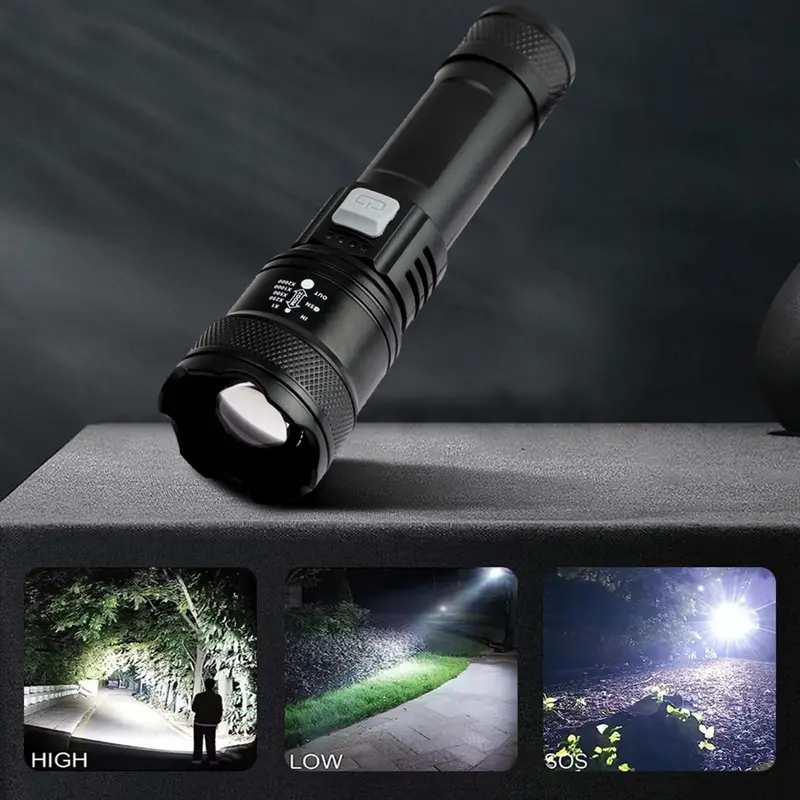 Rechargeable Flashlight, 1/2/4 Counts 12000 Lumens LED Flashlight, Adjustable High Brightness Flashlight, Portable Lighting for Camping, Outdoor Activities Long Distance 3