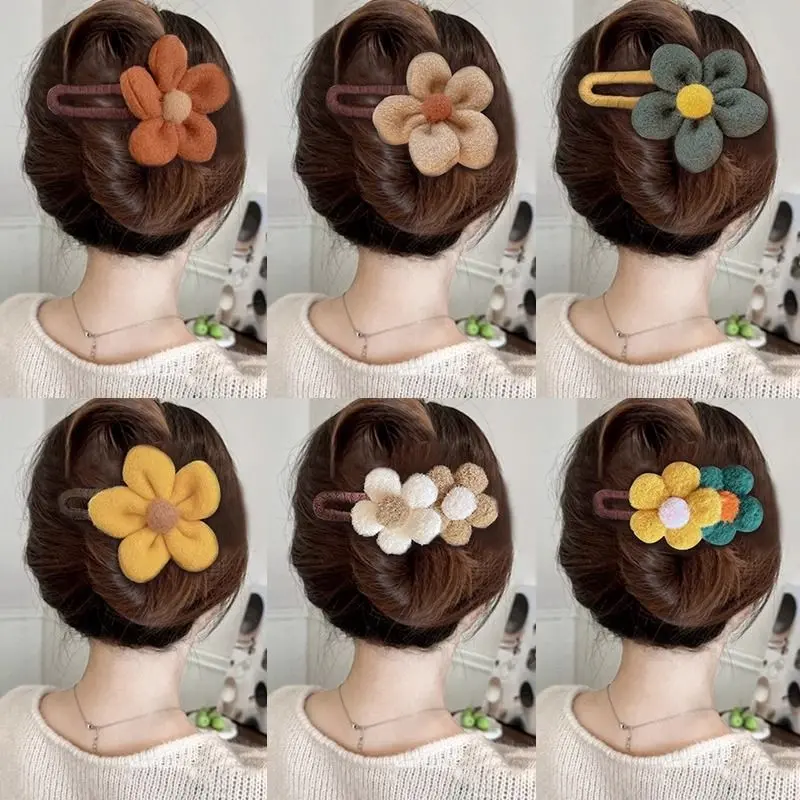 2024 plush flower duck-billed clip hair caught in the back of the head clip new clip headdress in autumn and winter