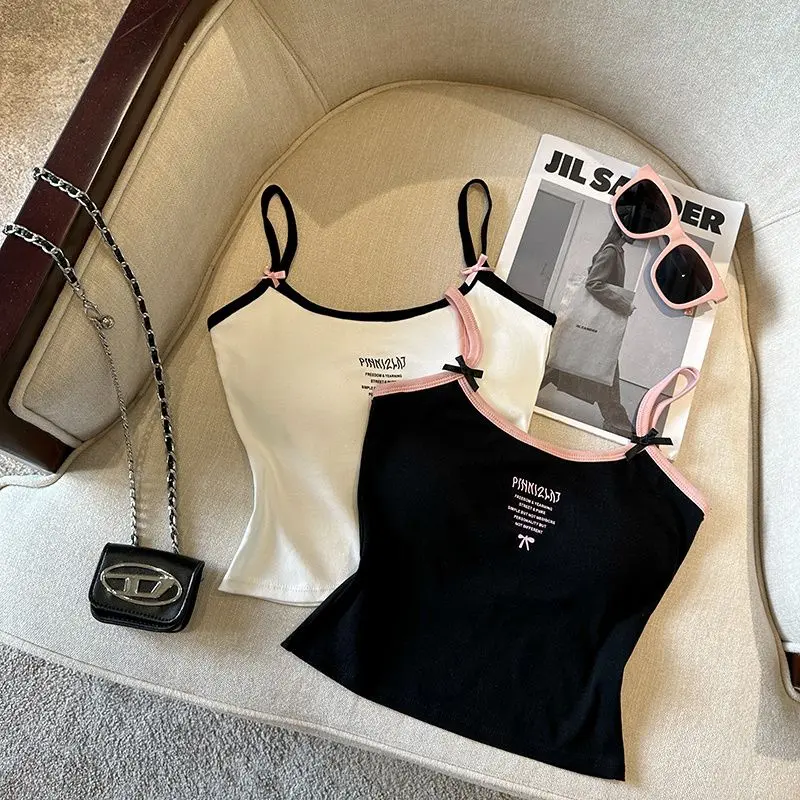 American Retro Hot Girl Outerwear Camisole Female 2024 Summer New Thin Letter Printing Slim Fit Small Top