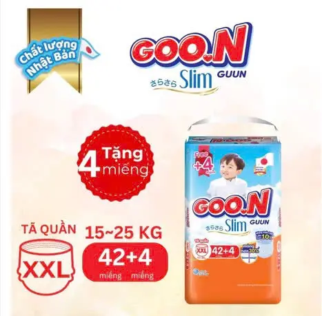 [Mẫu Mới] Tả/bỉm quần GOON Slim Nhật Bản Siêu Mỏng Mềm Thấm Hút đủ size M52+4/L46+4/XL44+4/XXL42+4/XXXL28+4 Cho Bé 3