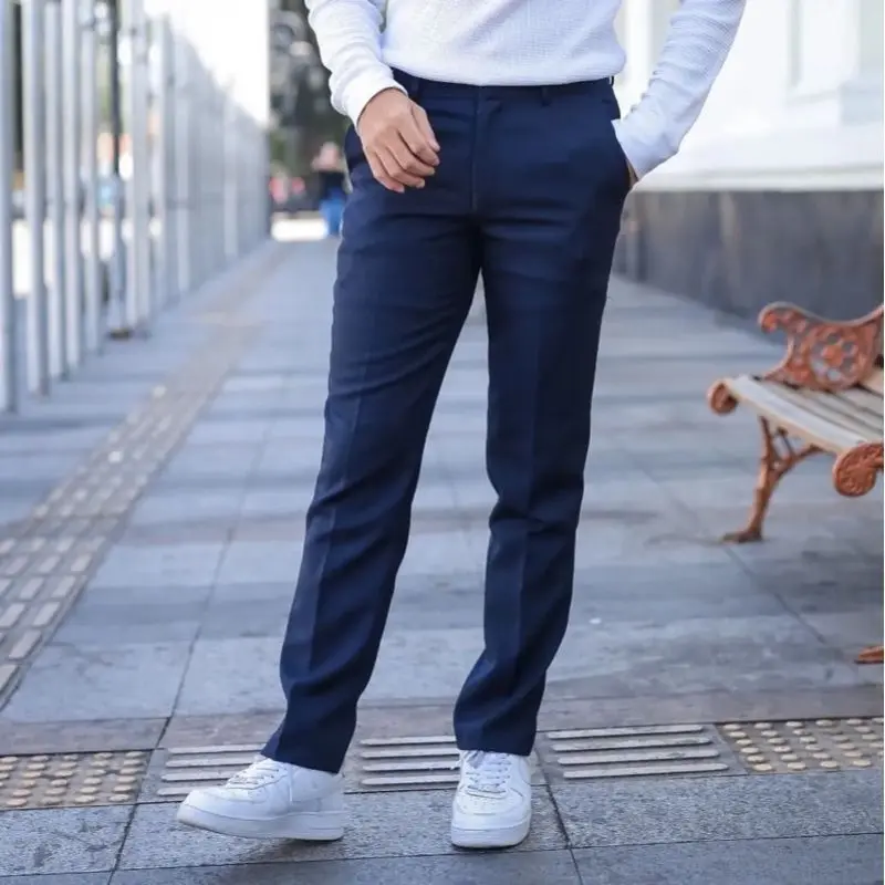 PAKET BUNDLING 1 PAKET ISI 2 CELANA PANJANG PRIA SLIMFIT FORMAL KANTOR Kerja Hitam Abu Tua Muda Navy Polos Kain Semi wol Lembut Nyaman 8