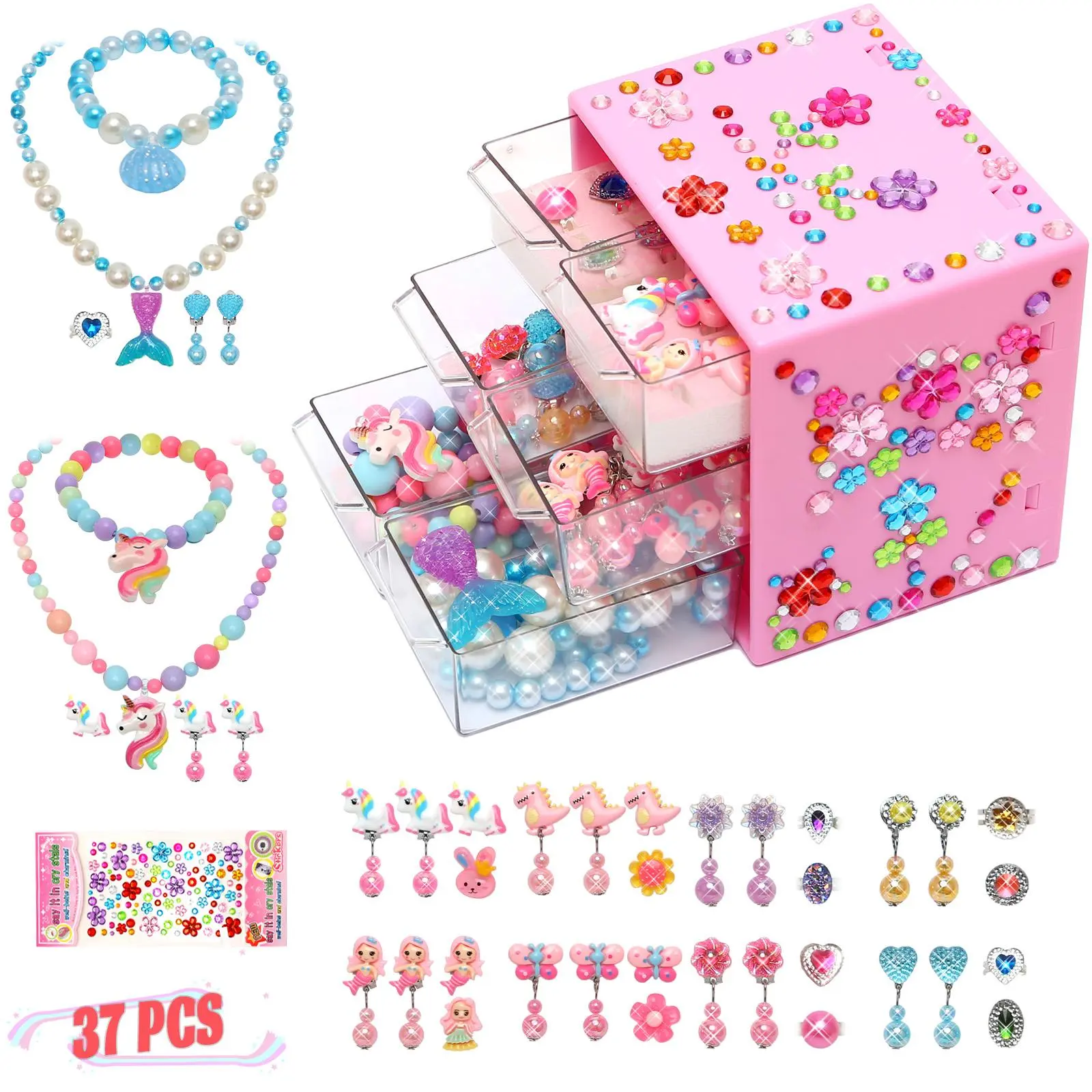 Jewelry Box Toy, 37pcs/set Princess Jewelry Role Playing Set, Pretend Play Jewelry Toy, Creative Birthday Gift for Girls