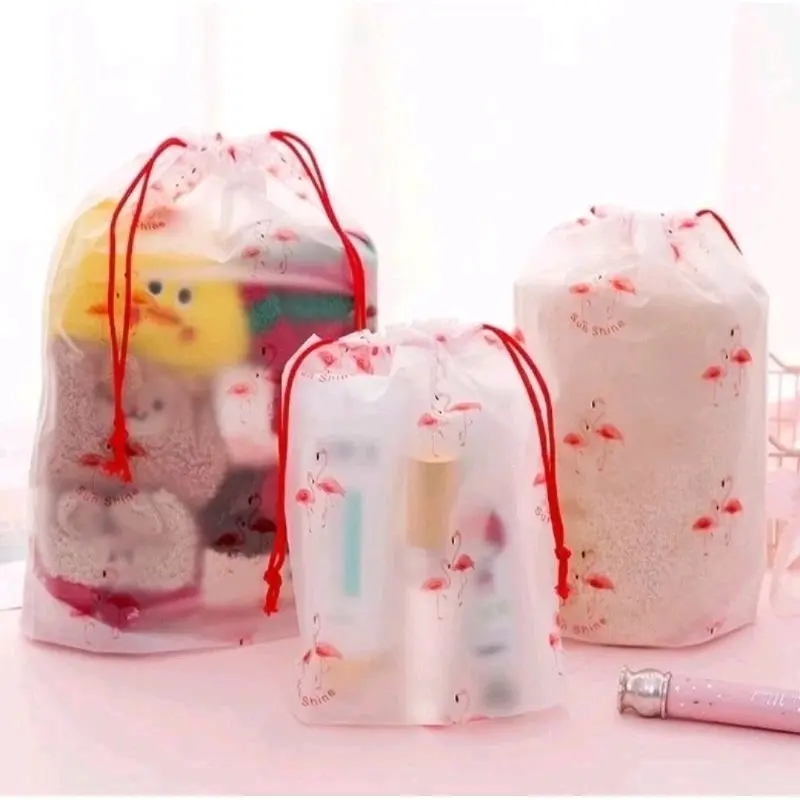 1PCS Travel Pouch Motif Flamingo Serbaguna Tas Serut Penyimpanan Organizer Bag Plastik Handuk Sepatu Kosmetik Waterproof A143 1