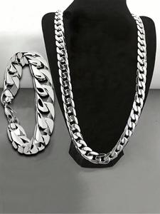 2pcs Collar y Pulsera de Cadena Gruesa Estilo Punk para Hombre, Joyería de Moda para Fiesta, Decoración Diaria de Ropa, Joyería Combinable y Exquisita para Regalo de Cumpleaños