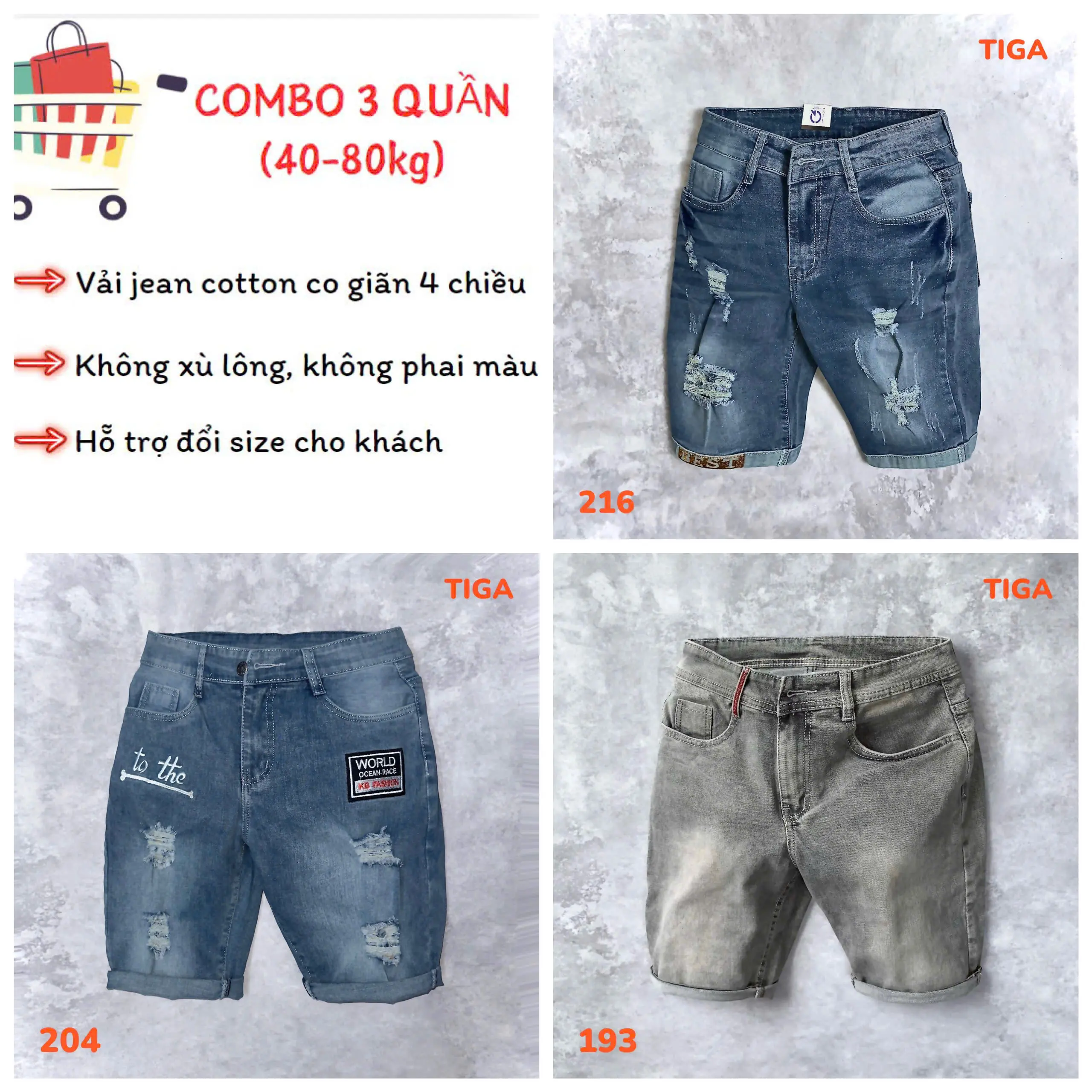 COMBO 3 Quần Short Jeans nam cao cấp chất liệu vải jean bò co giãn size 28-34 - Pants Menswear Có Túi