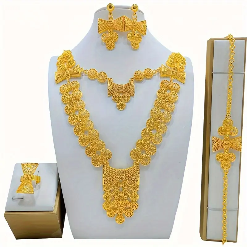 Arabian Bridal Jewelry Set (4pc), Luxury Alloy Wedding Gift Collection 6