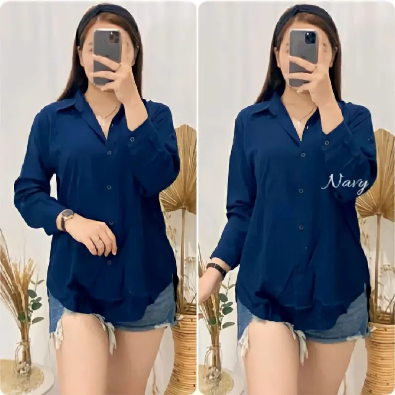 Kemeja polos crinkle wanita airflow/kemeja lengan panjang/kemeja polos wanita terbaru Atasan Airflow Panjang Baju Oversize Linen Dewasa Casual 6