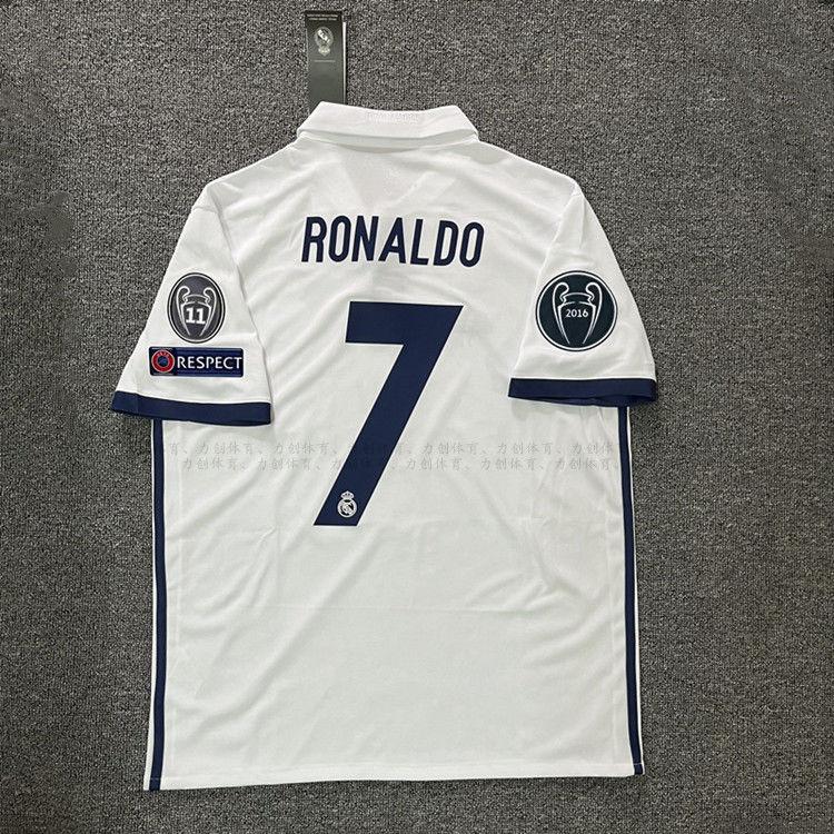 Product Introduction of Real Madrid 2016-2017 Home Uniform Champions League Short Sleeve Soccer Jersey No. 7 Cristiano Ronaldo No. 4 Ramos Bale Retro Custom Team Uniform 9