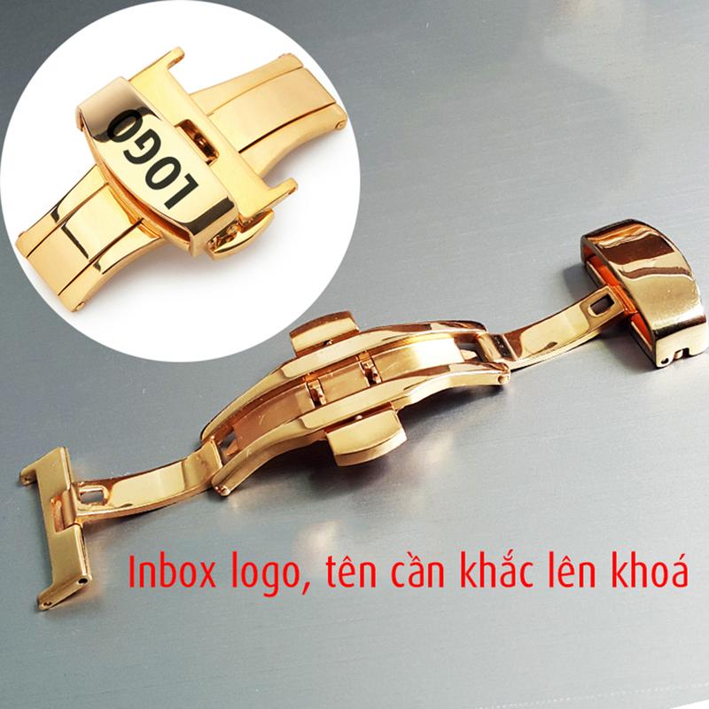 Khoá inox kiểu 2 nút bấm cho dây da đồng hồ nam, đồng hồ thông minh smart watch, Khắc laser tên, logo hãng vui lòng inbox - K1601