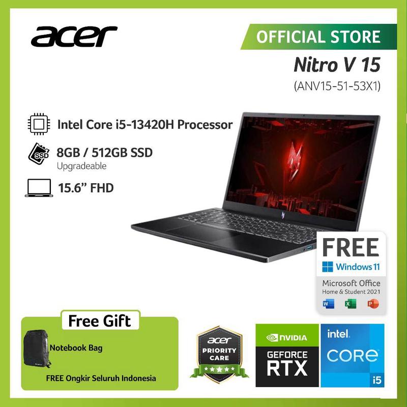ACER LAPTOP GAMING NITRO V ANV15-51-53X1 GRAPHIC NVIDIA GEFORCE RTX 2050 15.6" FHD IPS INTEL CORE I5-13420H RAM 8GB STORAGE 512GB SSD WINDOWS 11 0