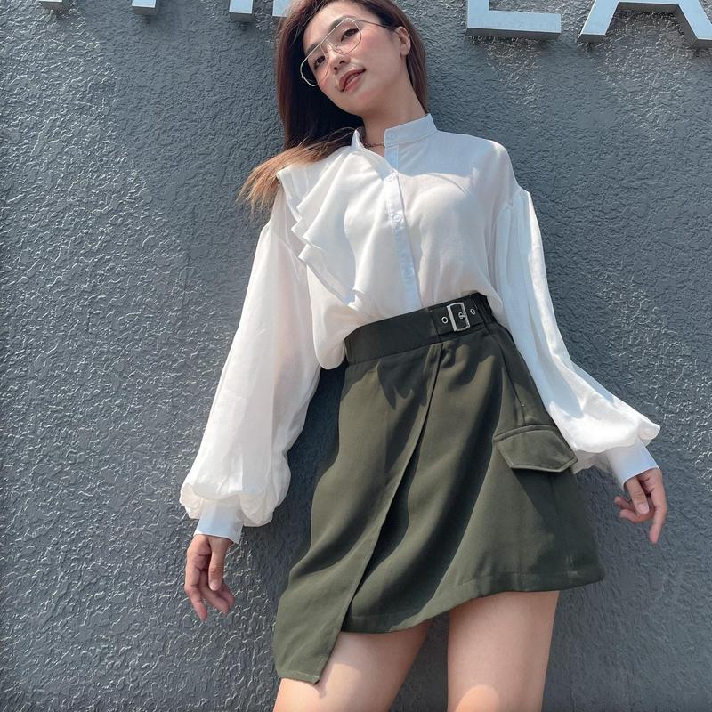 Chân váy rêu lưng chun phối kéo Nữ