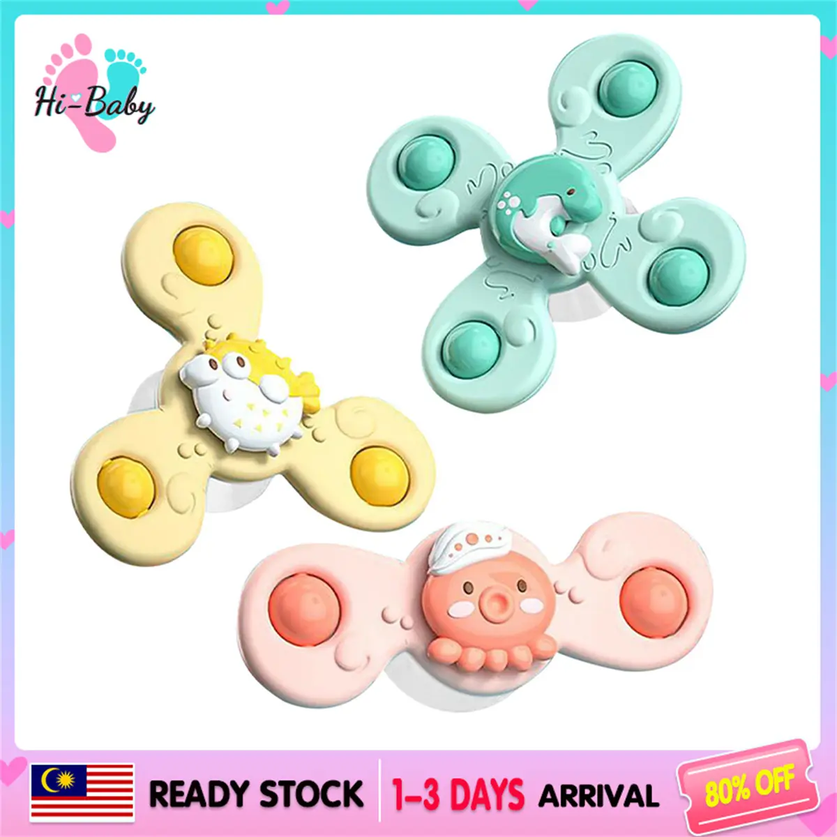 Rotating Toy Baby Kids  Toddler Bath Eating Toy Montessori  Spinning Suction Cups Windmill Spinner  Stress Decompresssion