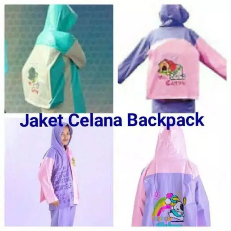 Elmondo 606 Jas Hujan Backpack Jaket + Celana Remaja Anak Cream 0