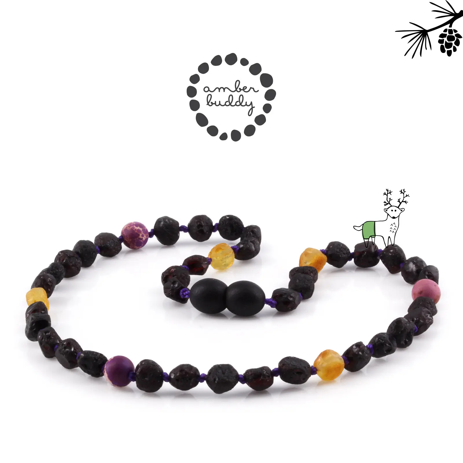 Amber Buddy | LE484 Kalung Bayi Baltic Amber kombinasi Purple Imperial Jasper. 32cm