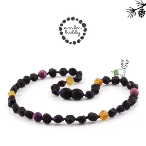 Amber Buddy | LE484 Kalung Bayi Baltic Amber kombinasi Purple Imperial Jasper. 32cm