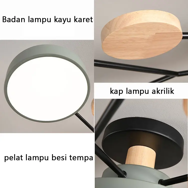 3 Warna Dipimpin Lampu Langit-langit Modern Gantung Kayu Minimalis Ruang Tamu Langit-langit Kamar Tidur Nordic Hias Estetika Penerangan Rumah 4