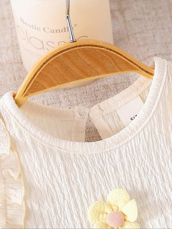 Baby's Floral Decor Tank Top & Bow Decor Pants Two-piece Set, Casual Cute Sleeveless Top & Trousers for Baby Girls, Newborn Infant Kids Spring & Fall Clothes 2