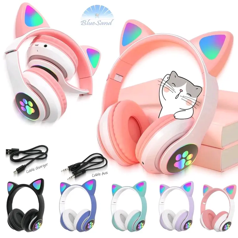Headphone Bluetooth Kucing LED Wireless Light Kuping Rechargeable 0