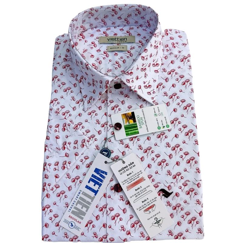 Áo sơ mi nam việt tiến ngắn tay vạt ngang phom regular 0383