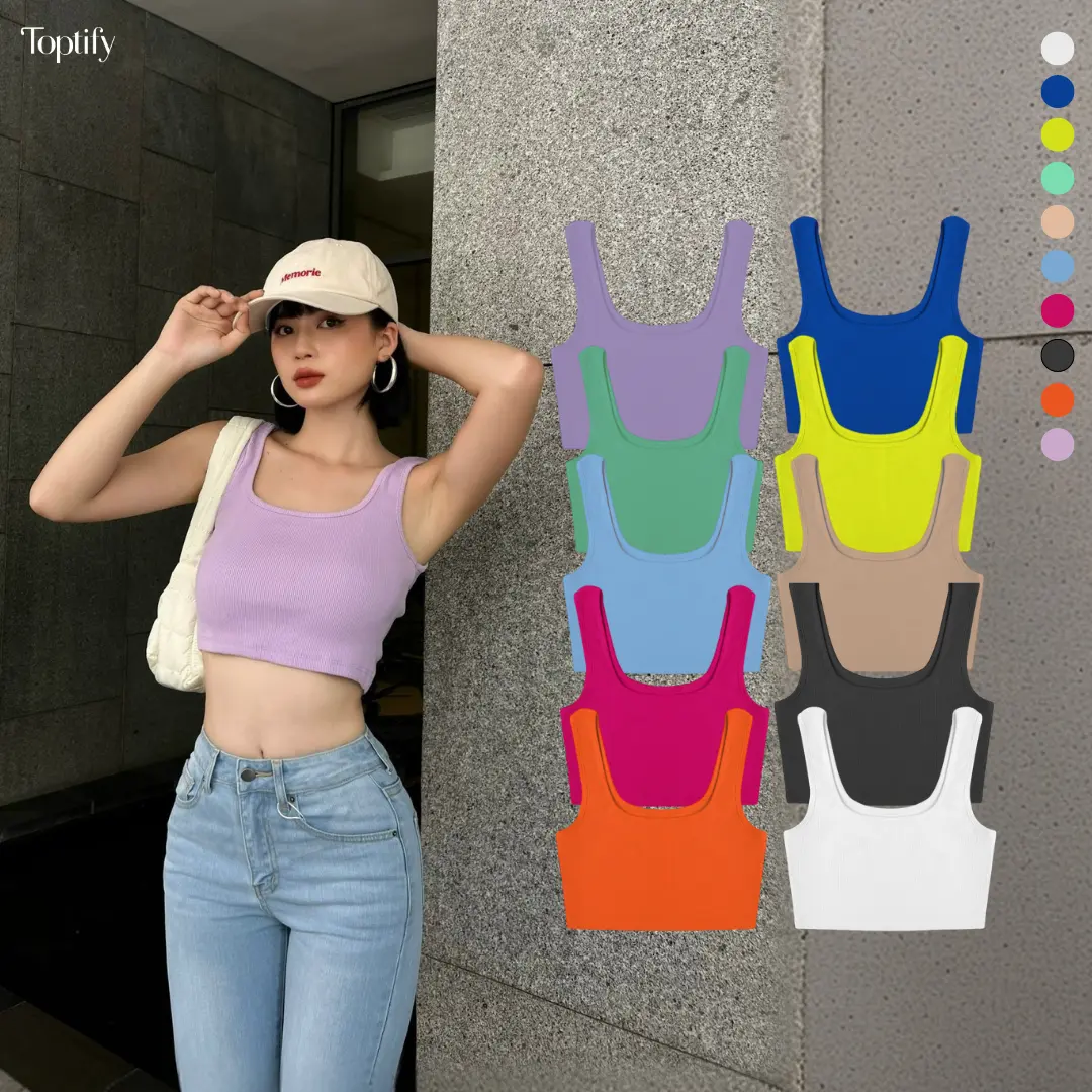 Áo croptop nữ hai dây bản to TOPTIFY chất thun bo gân co giãn Blow Your Mind Top AC220 đỏ hồng.. tối giản áo thun