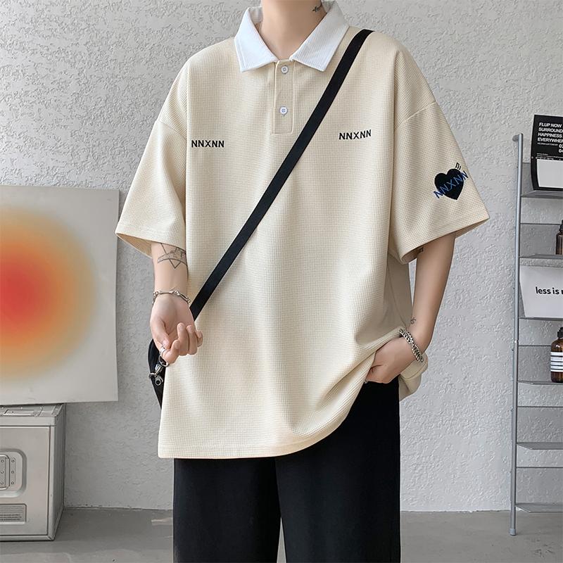 Áo Polo nam nữ oversize cổ bẻ tay lỡ form rộng hình thêu trái tim NNXNN bền đẹp, Áo polo chất liệt cotton tổ ong cao cấp