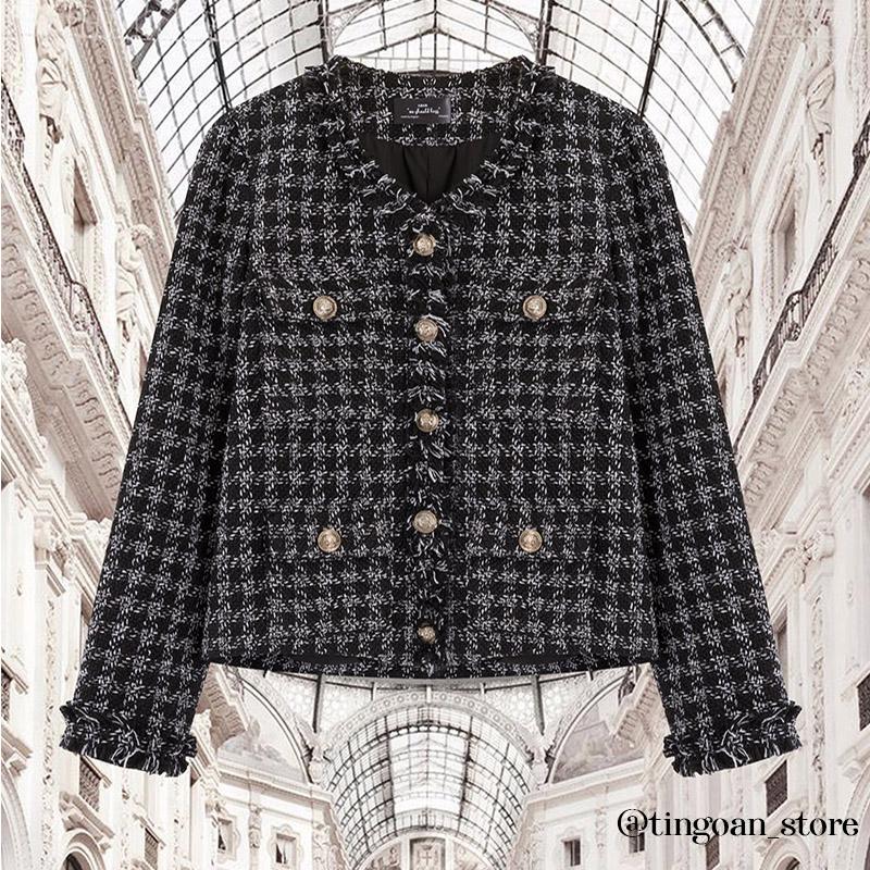 TINGOAN - Áo khoác tweed tua rua có túi đen SECRET DREAMER JACKET BL