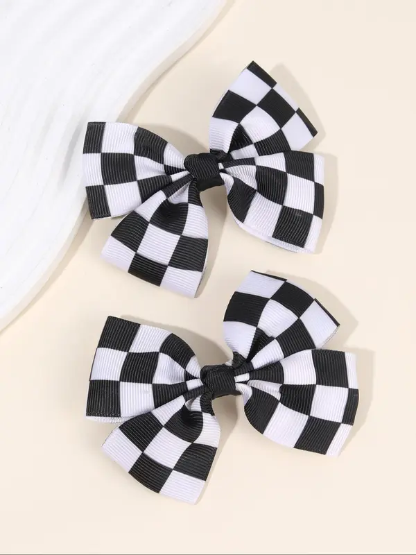 Checkerboard Pattern Bow Decor Hair Clip, Cute Hair Accessories for Girls, Minimalist Headwear Suitable for Thick Hair, Fashion Hair Accessories for Party, Daily Clothing Decor 0