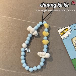 Rantai Mudah Alih, Penyangkut Sarung Telefon Biru Pastel, Aksesori Kamera Manik DIY Buatan Tangan, Reka Bentuk Tangan Awan Comel, Tali Anti-Hilang Mudah Alih, Penutup Fon Telinga, Aksesori Beg. Charms Phone Phone Straps mofusand  keychain beaded  keychain