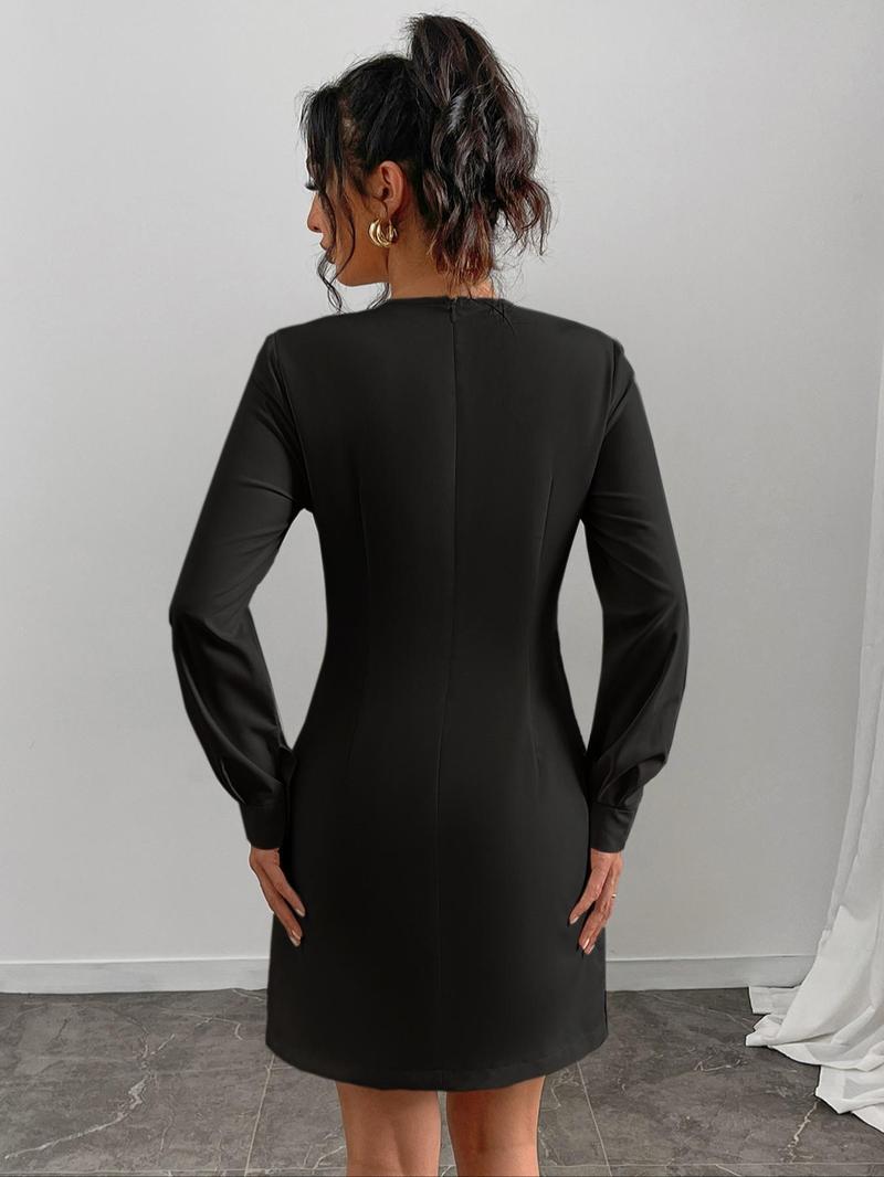 Product Introduction of Women's Round Neck A Line Dress, Casual Long Sleeve Short Dress for Spring & Fall, Women's Clothing for Daily Wear Valentine's Day, gift 6