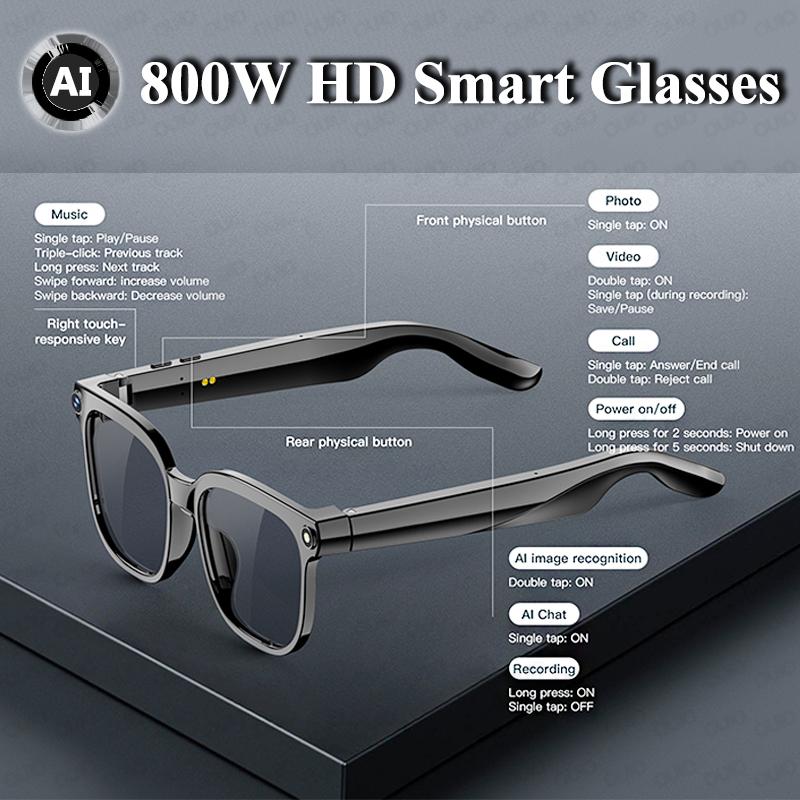 800W Pixel Intelligent Glasses 290mAh Battery AI Chat GPT Translation HD Shooting Video Record Voice APP Control Smart Glasses