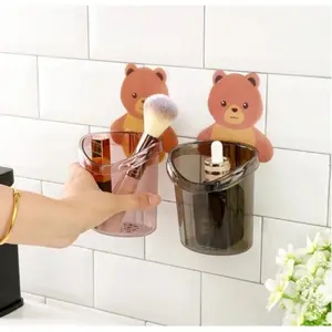 Rak Tempel Tempat Sikat Gigi Motif Beruang Serbaguna Kamar Mandi Gelas