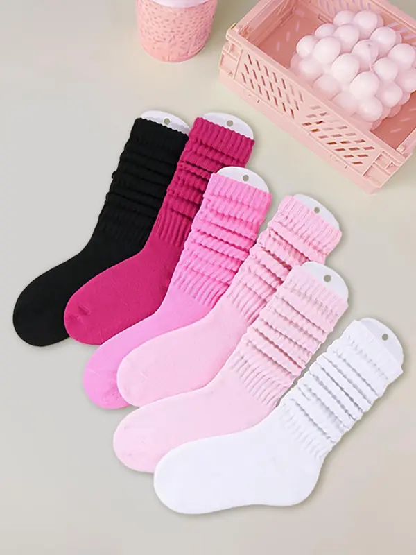 Women's Solid Crew Socks, Soft Comfy Breathable Stretchy Socks for Women, Lady Multipack Comfortable Mid-calf Knit Socks, Women's Socks & Hosiery 4