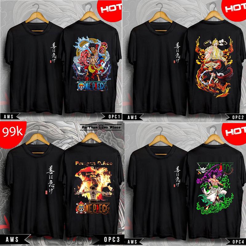 Áo thun in hình one piece, áo thun luffy ace zoro sanji mẫu mới cotton thoáng mát