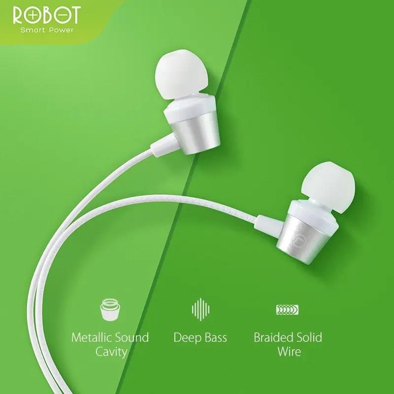 ROBOT Earphone Extra Subwoofer Bass R101 SERIES  Metal Wired Headset Original Garansi Resmi 1 Tahun Mikrofon Bawaan Peredam Kebisingan Logam Plastik On Ear Kabel Earphones Aluminium Headphones Komputer 4