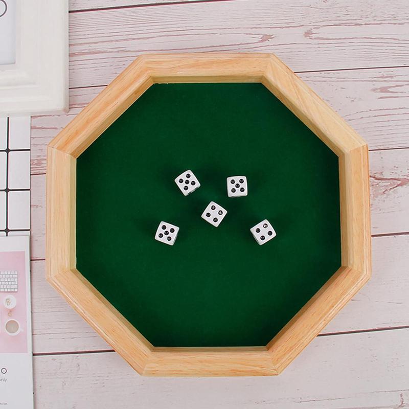 Product Introduction of Wooden Octagonal Dice Tray, 1 Count Dice Tray with 5 Dice, Fun Family Toy, Party Board Game, Adult Bar Dice Game 2