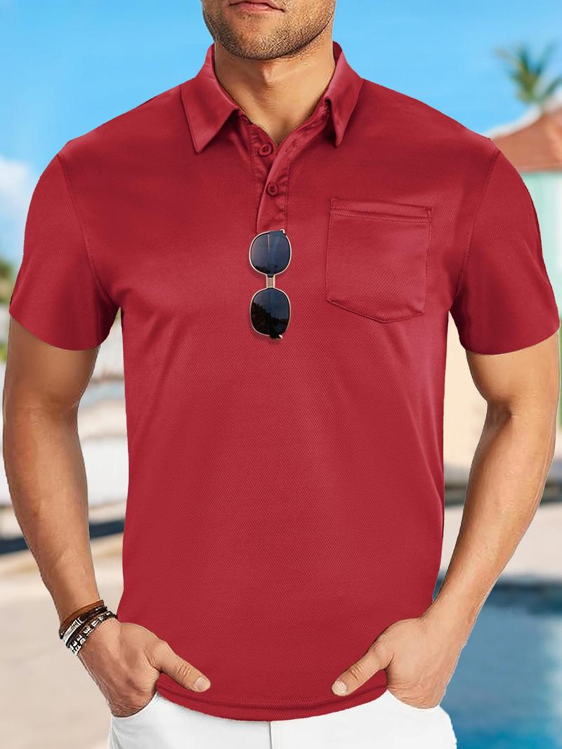 Product Introduction of Men's Solid Short Sleeve Polo Shirt, Regular Fit Casual Half Button Collared Top for Summer, Fashion Men's Clothes for Daily Wear, Tropical 1