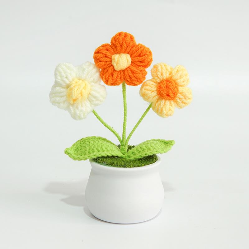 Finished handmade woven lily of the valley potted home decoration, knitted simulated flower yarn, crochet bouquet, fake flower gift 7
