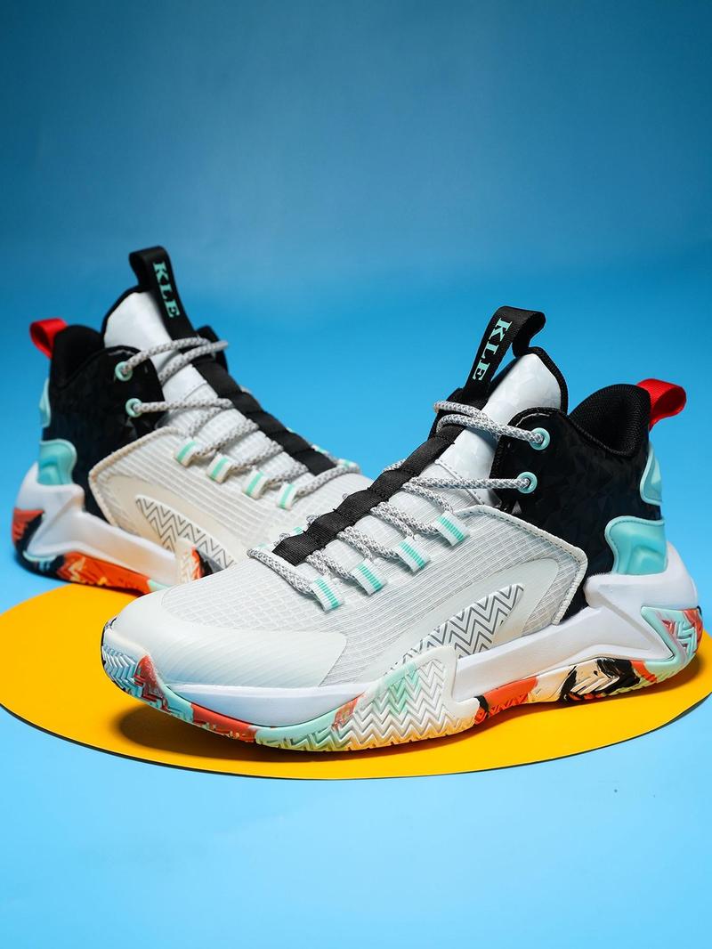 Product Introduction of Unisex Colorblock Lace Up High Top Basketball Shoes, Casual Comfortable Breathable Sports Shoes for Outdoor Wear, Sports Footwear for Men Women, 2024 New Trendy Sportswear for Summer 3